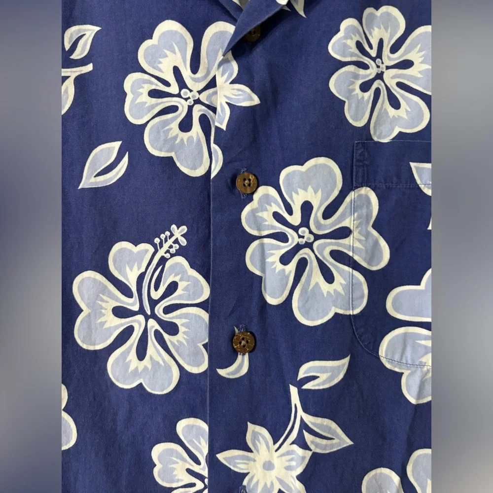 Lands' End Navy Hawaiian Floral Shirt